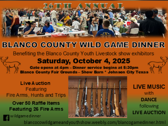 26th Annual Wild Game Dinner Set for Oct. 4