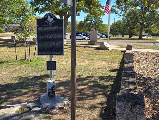 Duplicate Fuchs House historic marker now at Falls on the Colorado Museum