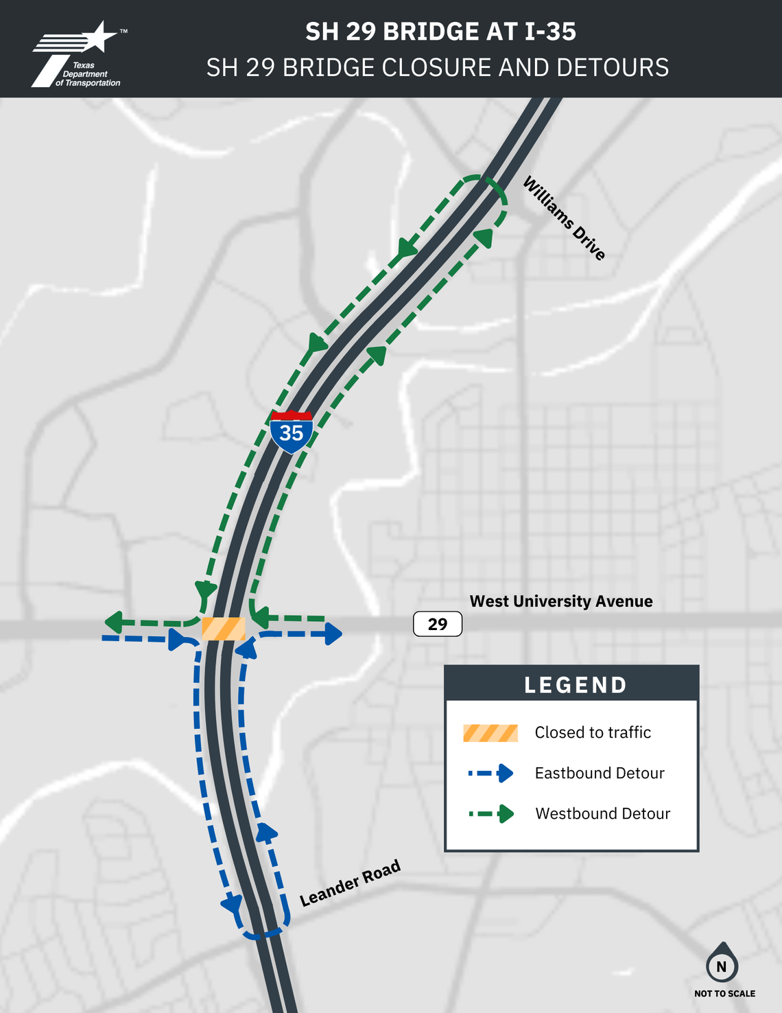 SH 29 Overpass at I-35 to Temporarily Close for Bridge Repairs